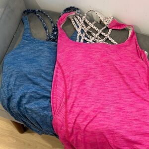 Lululemon 2 tanks Pink and Blue. Size 6. Attached inner bra